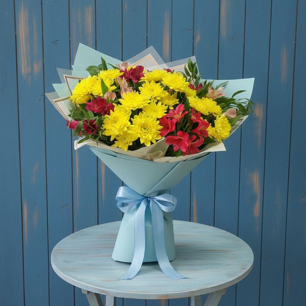 Букет цветов из: Альстромерии и Хризантемы в Вельяминово