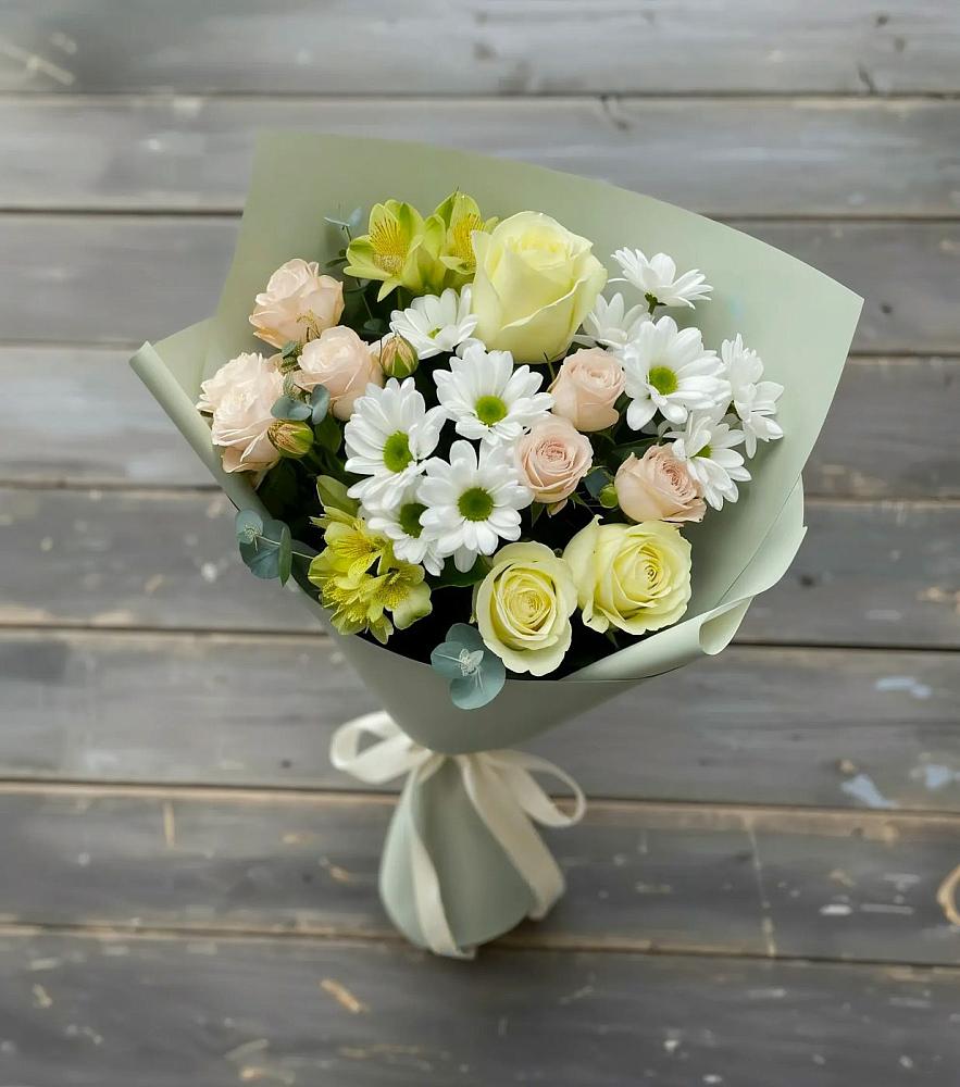 Букет цветов из: Альстромерии, Розы и Хризантемы в Вельяминово