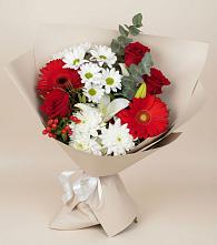 Букет цветов из:  Розы, Хризантемы, Герберы и Лилии в Вельяминово