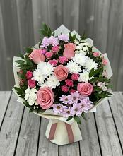 Букет цветов из:  Альстромерии, Гвоздики, Розы и Хризантемы в Вельяминово