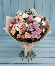 Букет цветов из:  Хризантемы, Розы и Альстромерии в Вельяминово