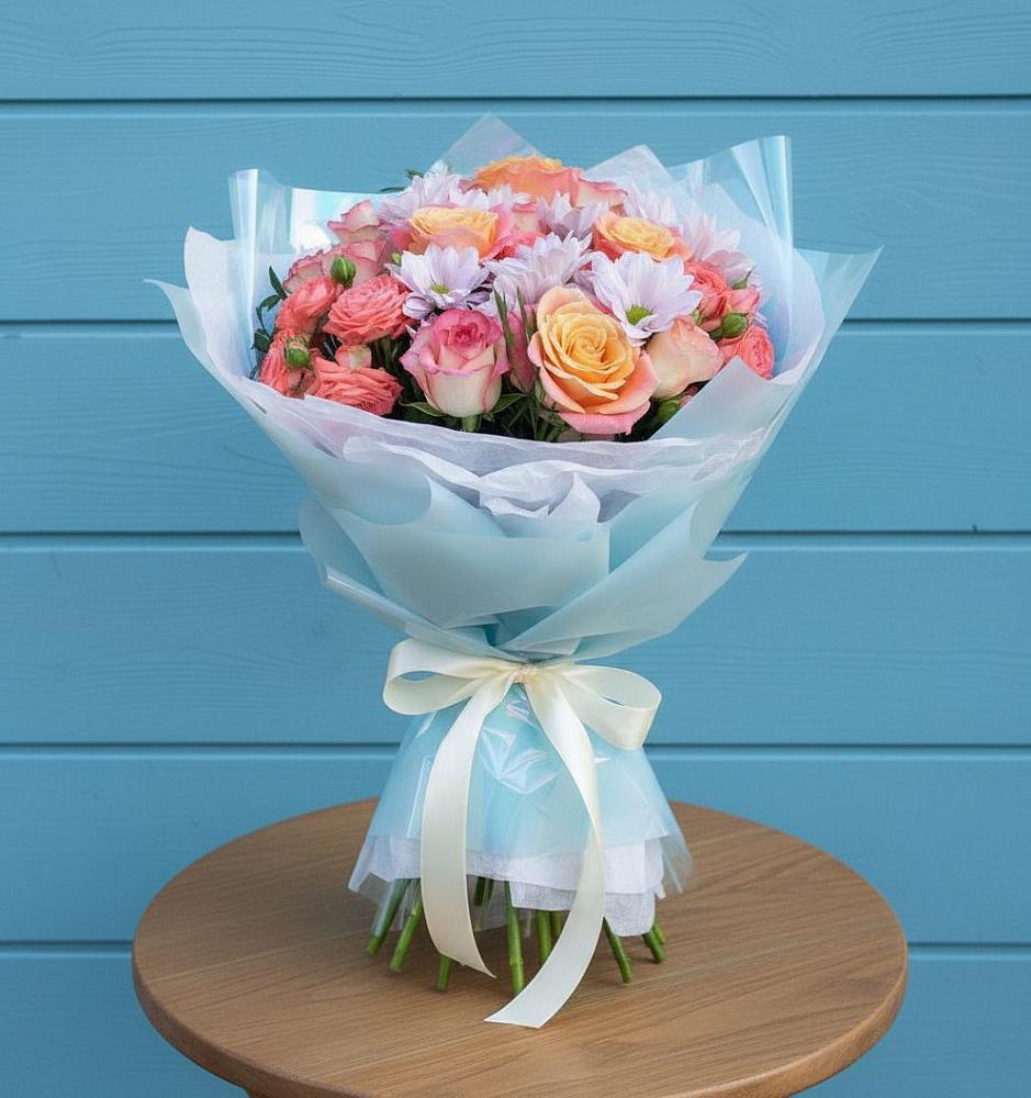 Букет цветов из: Хризантемы и Розы в Вельяминово