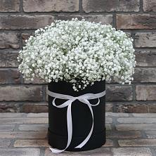Цветочная композиция из Гипсофила в шляпной коробке в Вельяминово