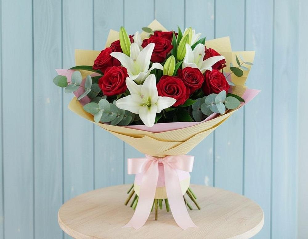 Букет цветов из: Лилии и Розы в Вельяминово